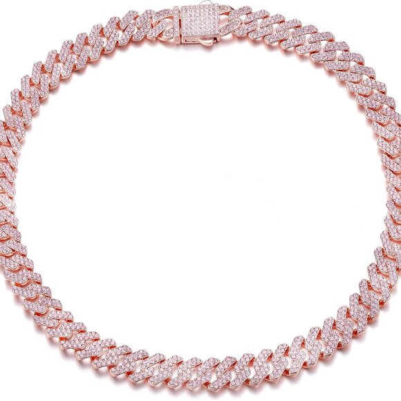 Cuban Link Chain for Women Diamond Miami Cuban Choker Necklace 12mm Pink Crystal - Picture 5 of 6